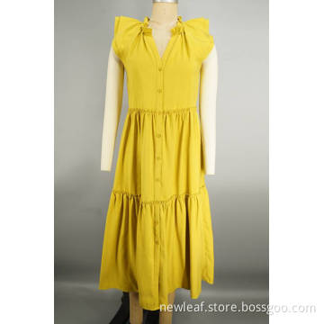 Graceful Skirts Button Yellow One piece Dress